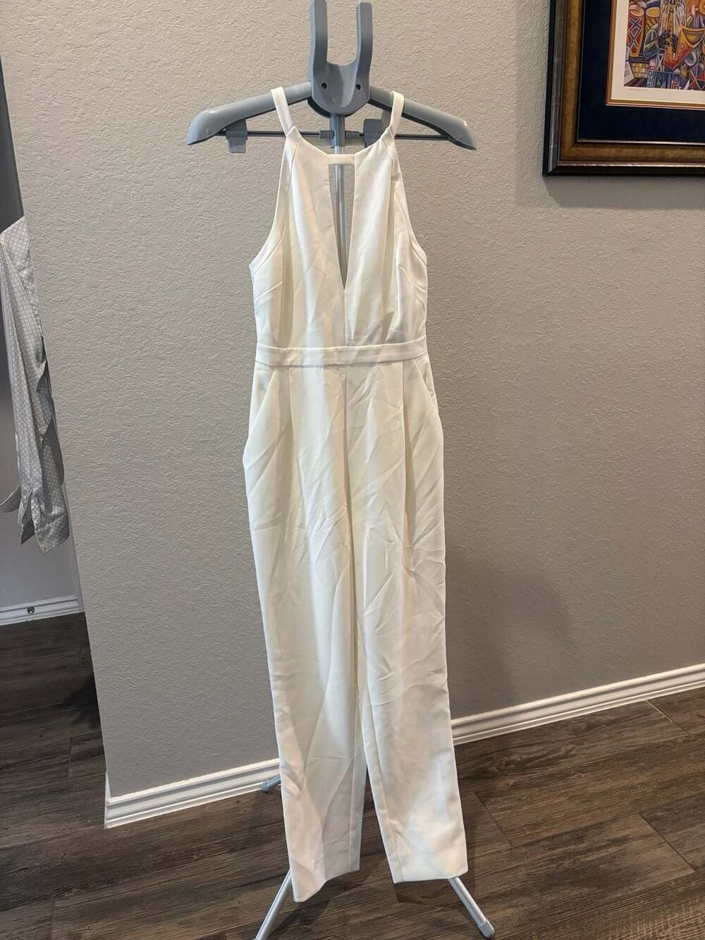 BCBGMAXAZRIA Hailee White Sleeveless Halter Jumpsuit with Open Back